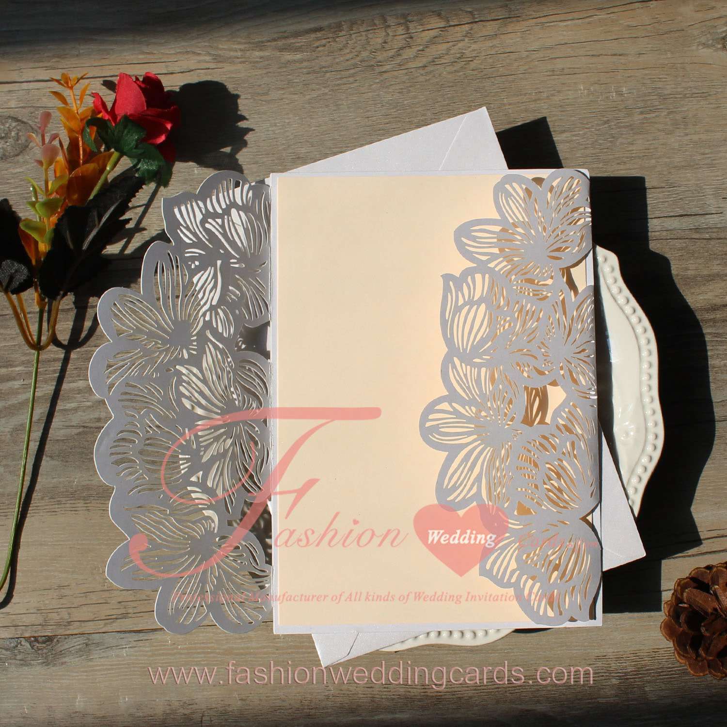 Lily Laser Cut Wedding Invitations with RSVP
